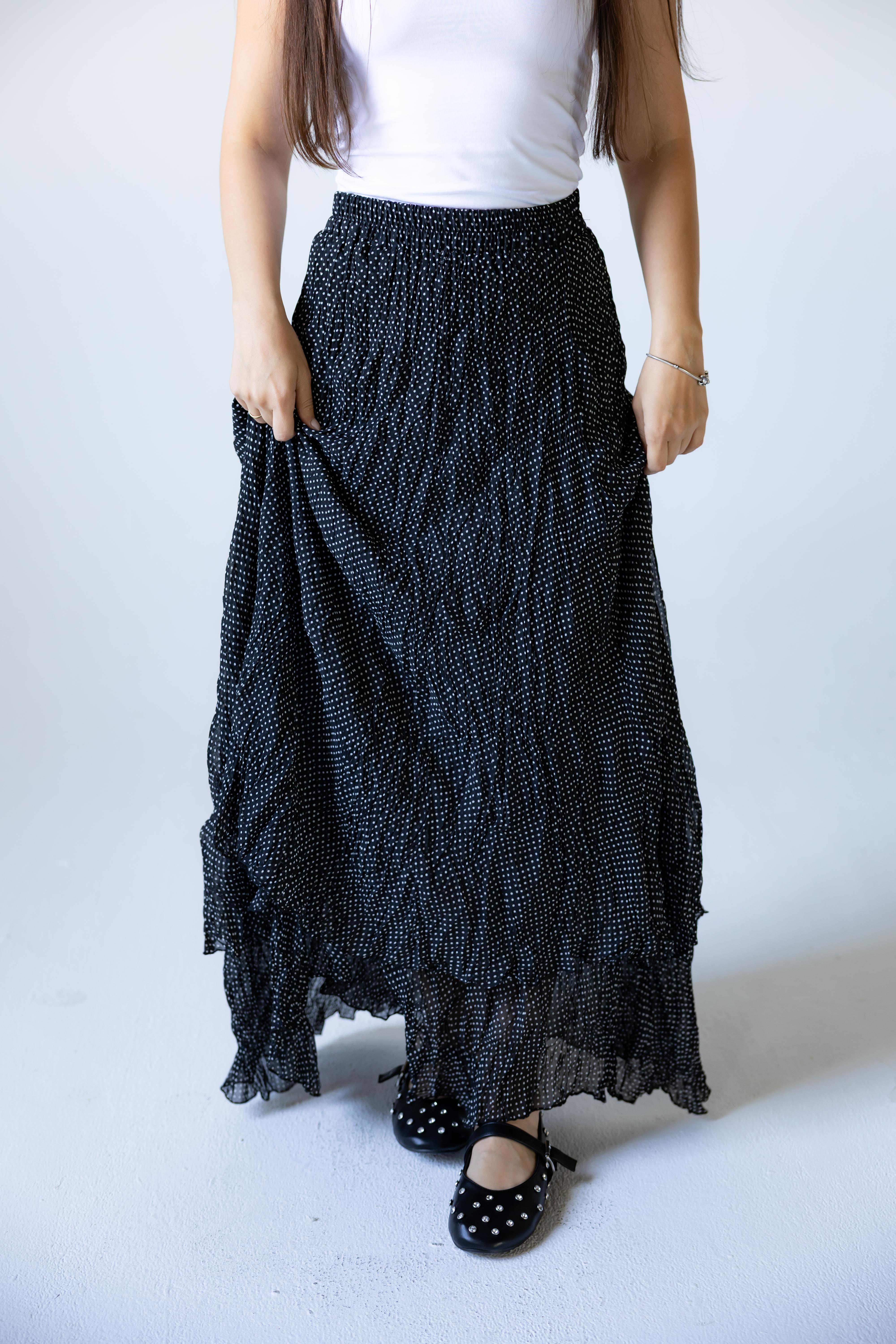 Polka Dots Chiffon Crushed Skirt
