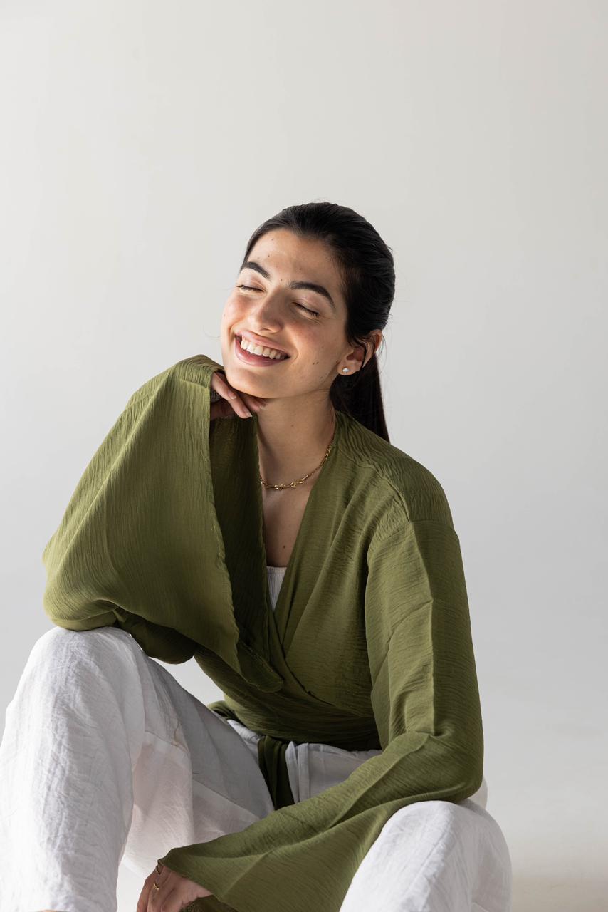 Flare Wrapp Top in OLIVE