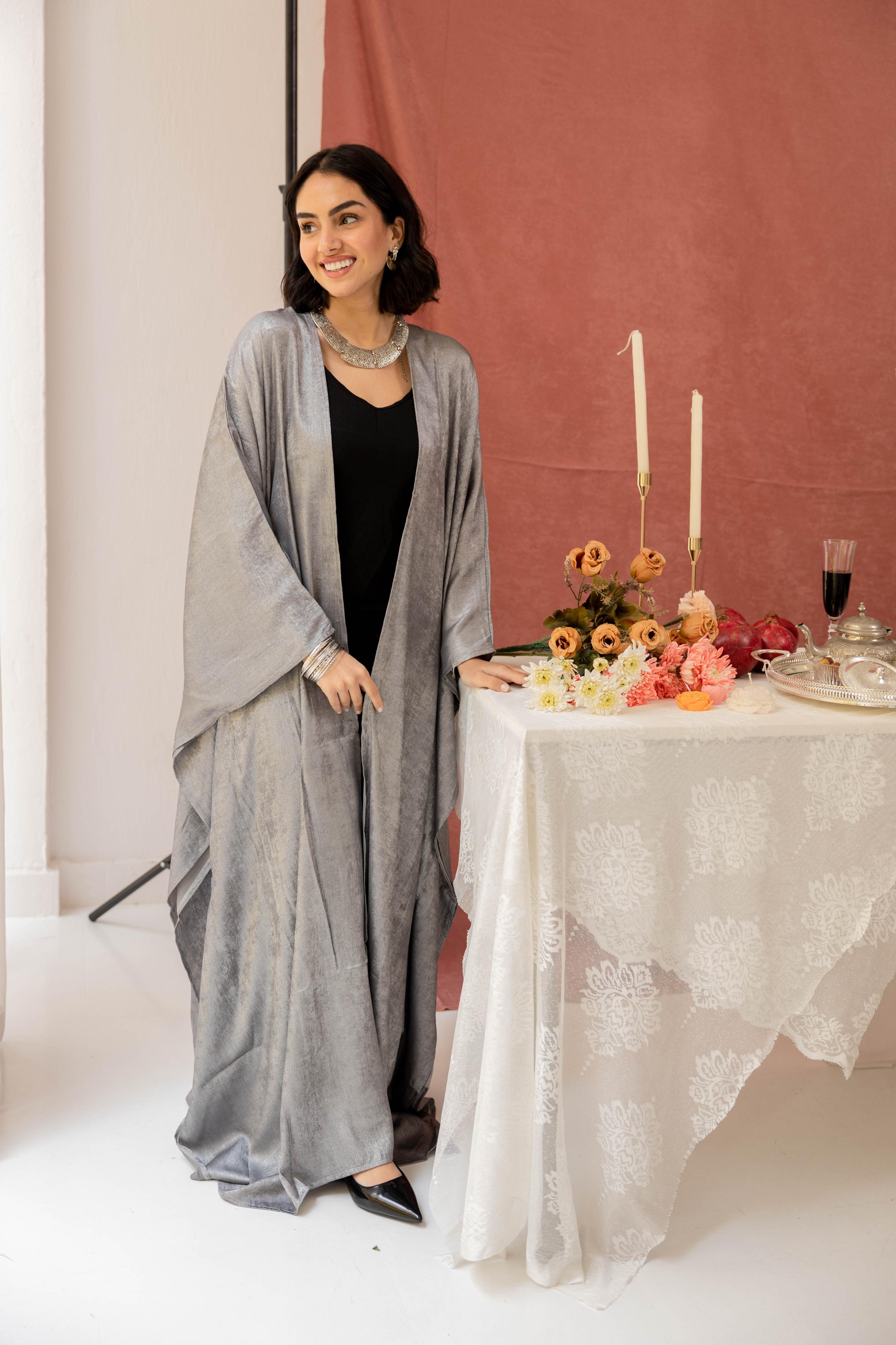 Layal “ ليال “ Shimmer Kimono in SILVER