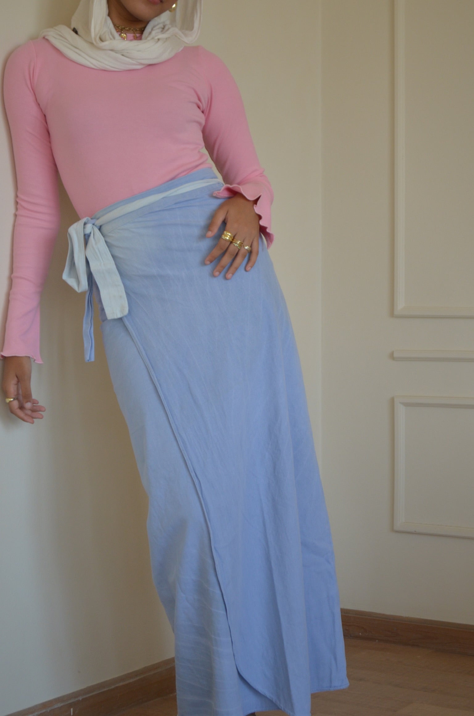 MO|Tie Die Wrapped Denim Skirt