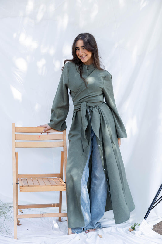 Elegance Wrapped Shirt Dress in MINT ( pre order )