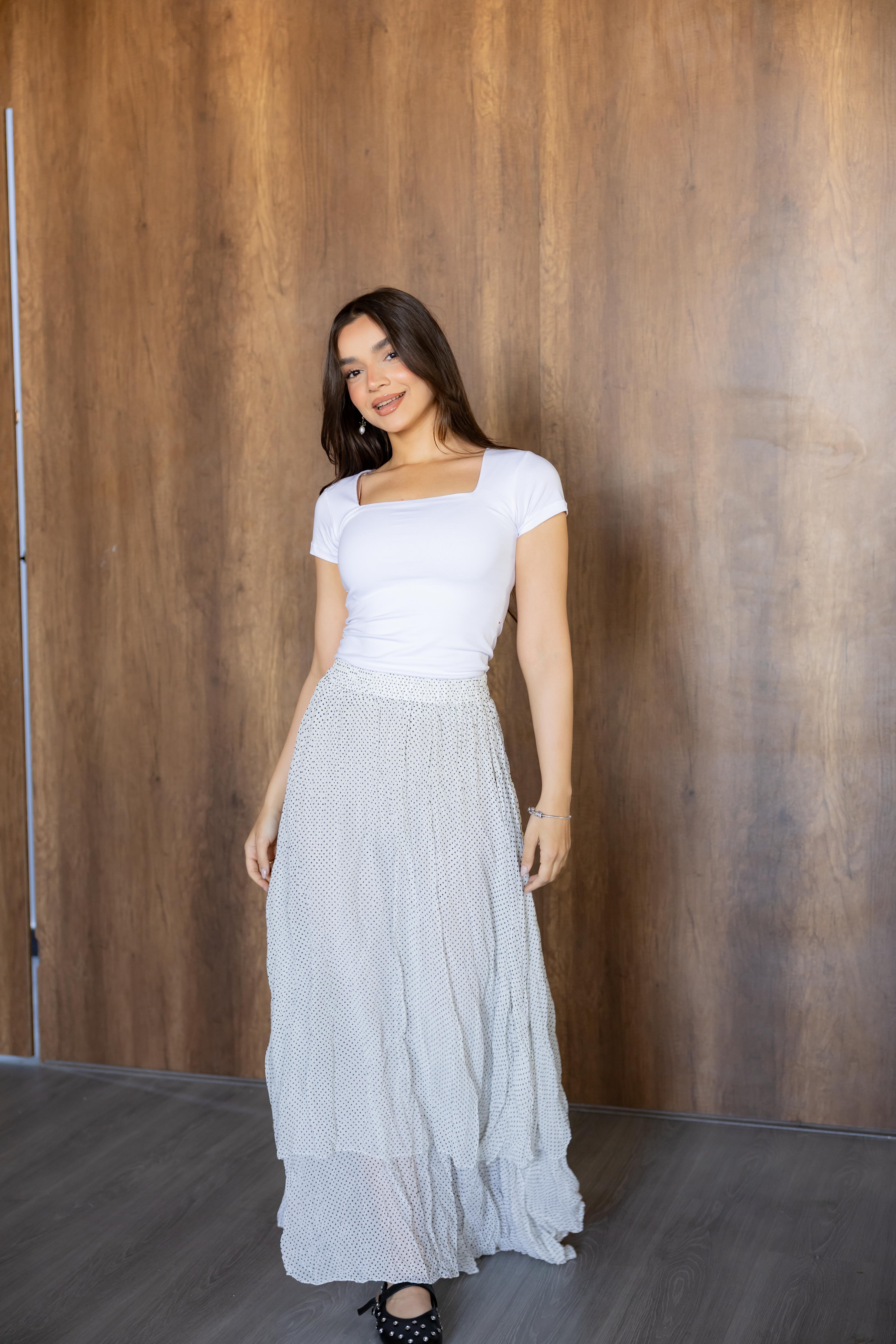 Polka Dots Chiffon Crushed Skirt