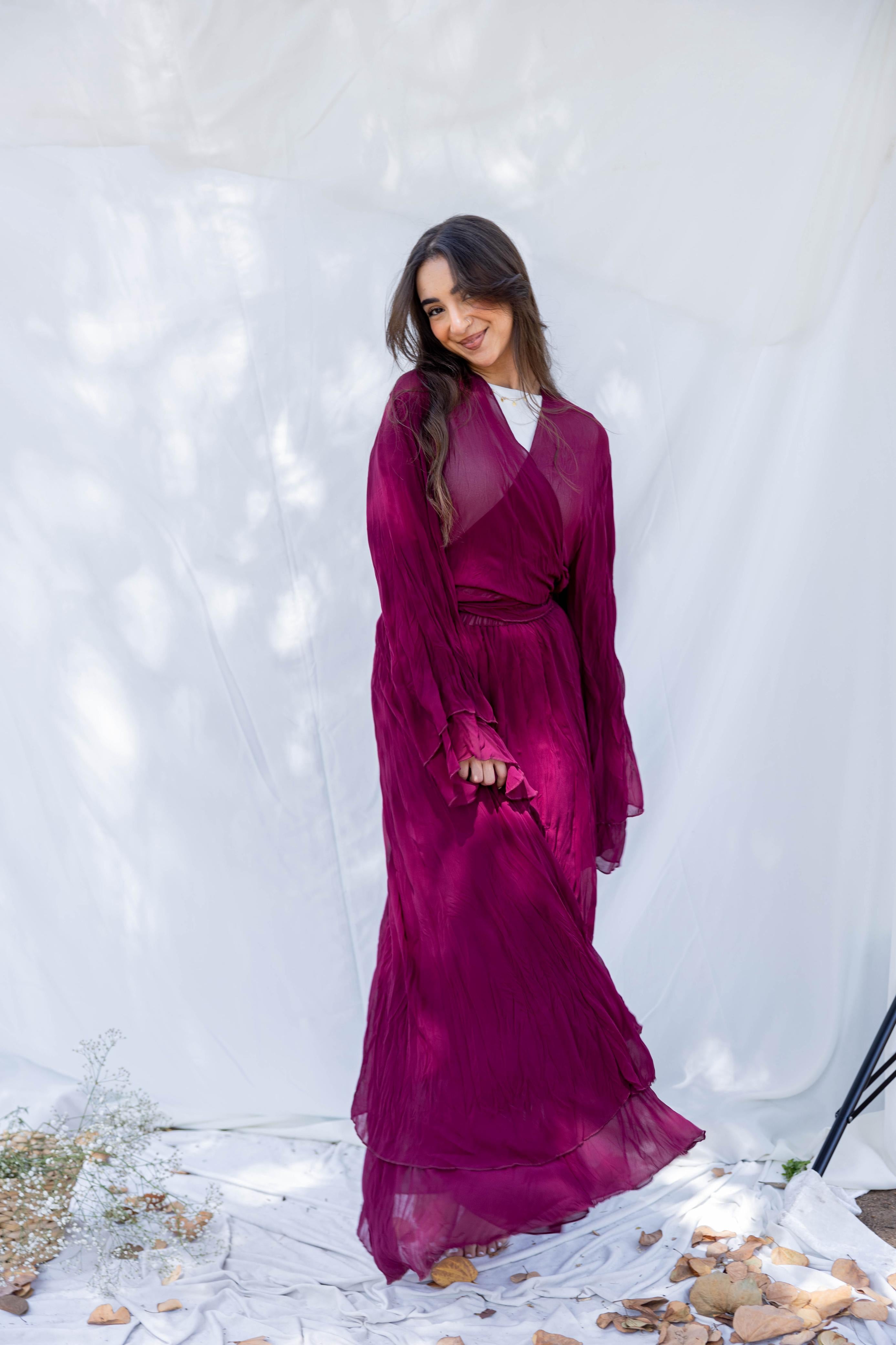 Sahar Crushed Set in MAROON